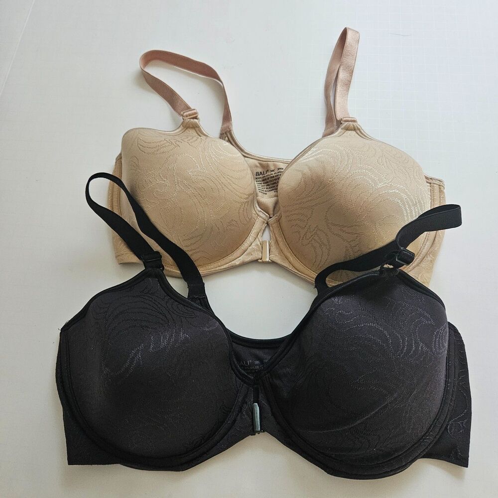 Bali Bras 3P66 Size 38C Lot of 2 Beige Black Front Close Underwire